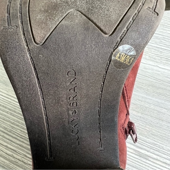 Lucky Brand Salza brick red leather asymmetrical ankle boots with zipper sz 6.5 - Picture 12 of 13
